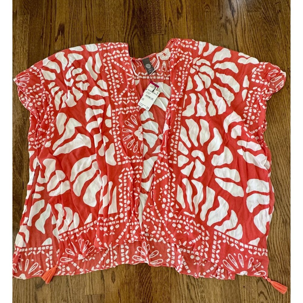 BNWT Vince Camuto Hot Coral Beach Cover-Up Kimono Style One Size